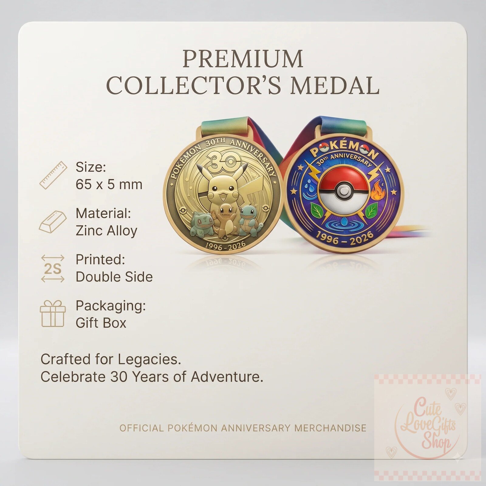 Pokemon 30th Anniversary Collector's Edition Gold Medal Set with Display Case 9 pokemon 30th anniversary collector s edition gold medal set with display case gallery 4
