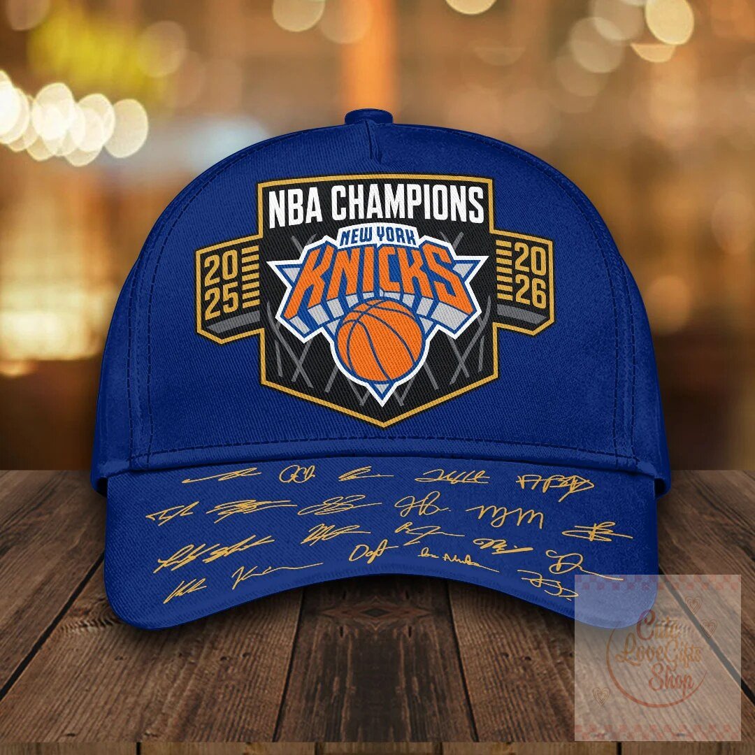 New York Knicks NBA Champions 2026 Commemorative Cap with Player Signatures