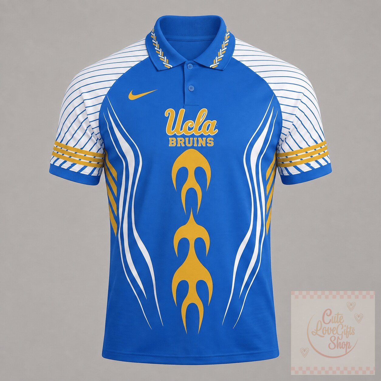 UCLA Bruins Tribal Flame Racing Style Polo Shirt