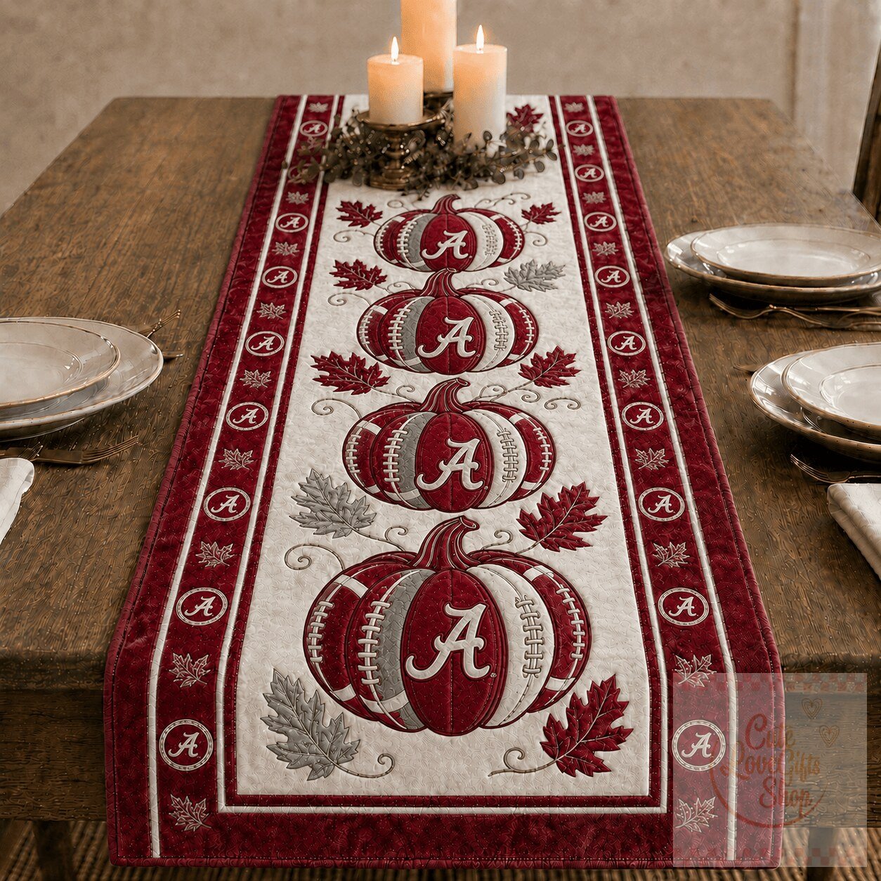 Alabama Crimson Tide Football Pumpkins Halloween Embroidered Table Runner