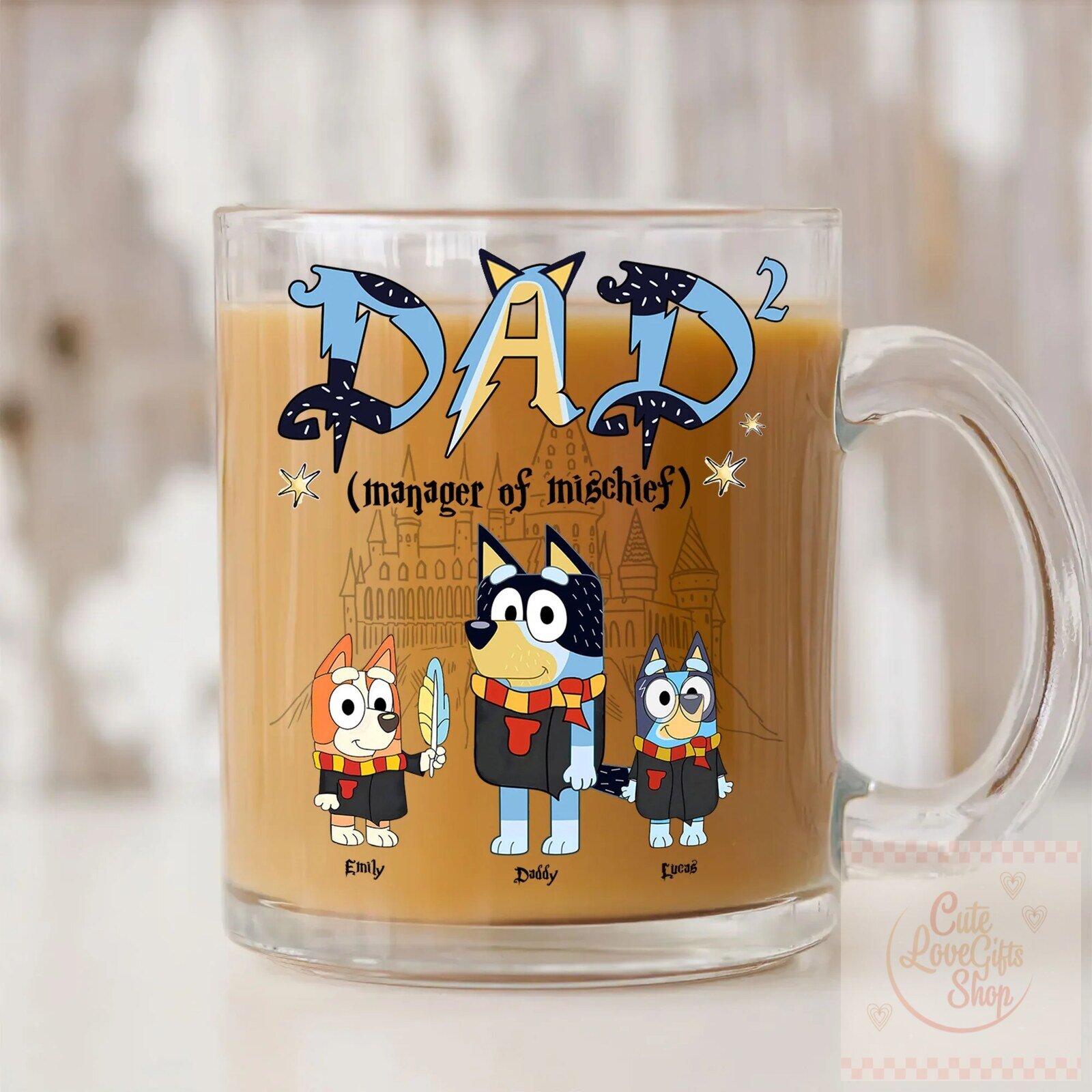 Magic Mug Bluey Dad Manager of Mischief Personalized Glass Coffee Mug