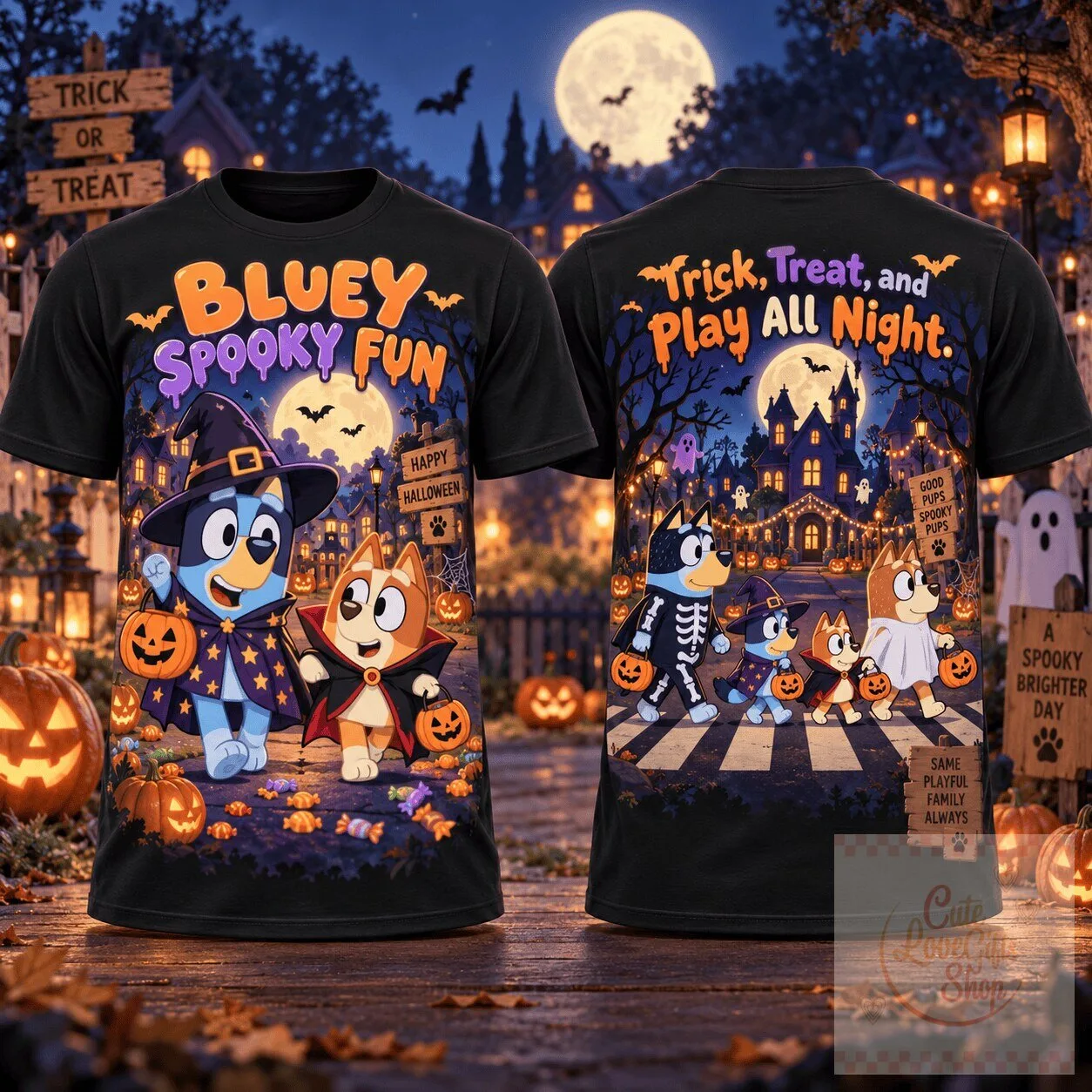 Bluey and Bingo Spooky Fun Halloween Trick or Treat T-Shirt