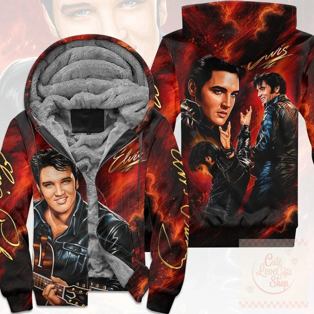 Elvis Presley The King of Rock and Roll Fleece Lined Zip Up Hoodie