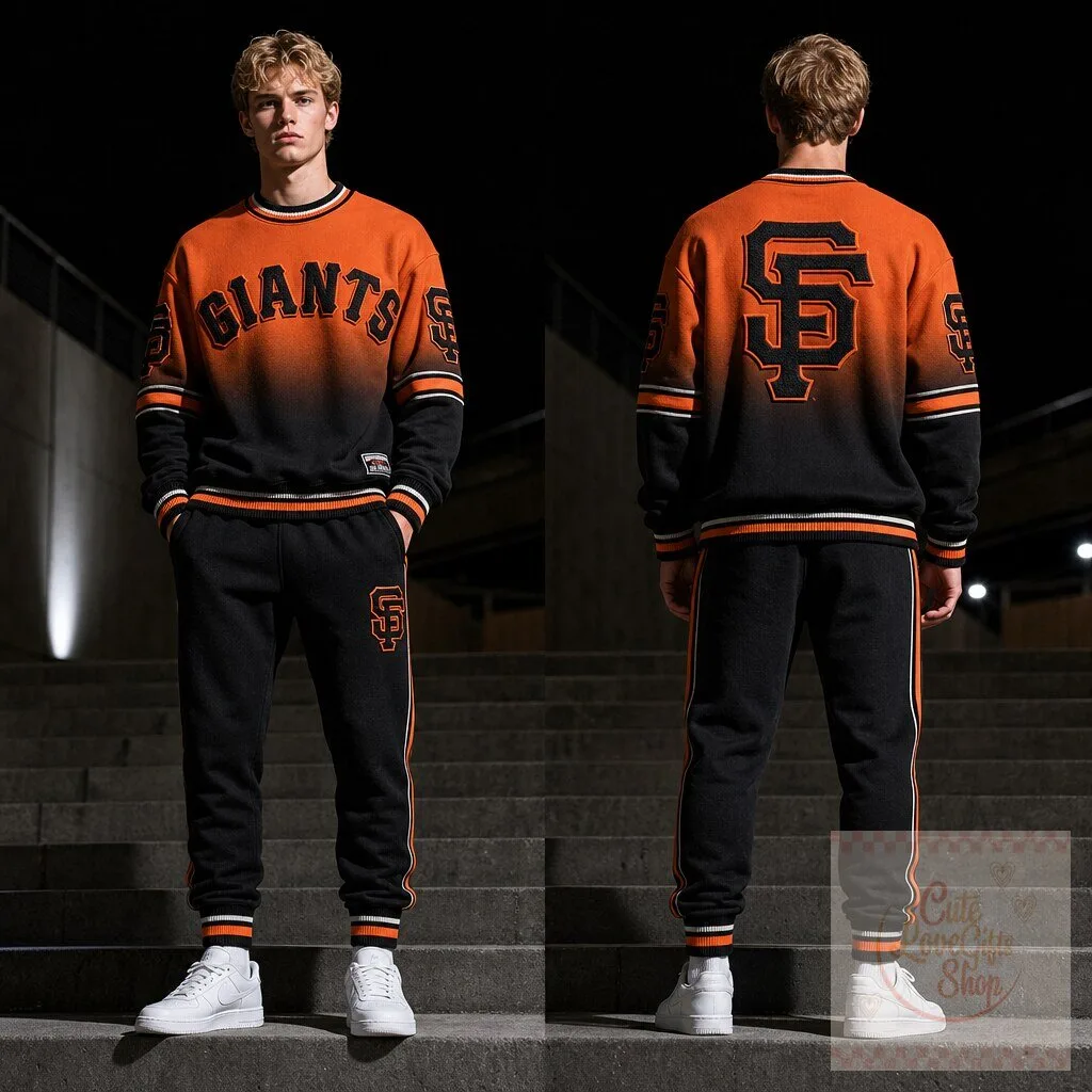 San Francisco Giants Orange Black Fade Crewneck Sweatshirt and Jogger Pants Set