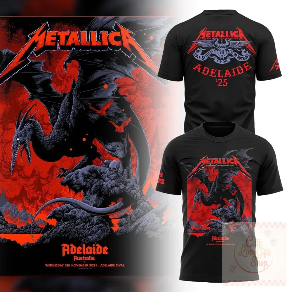 Metallica Adelaide Tour 2025 Dragon Graphic Black Band T-Shirt 1 Metallica Adelaide Tour 2025 Dragon Graphic Black Band T-Shirt