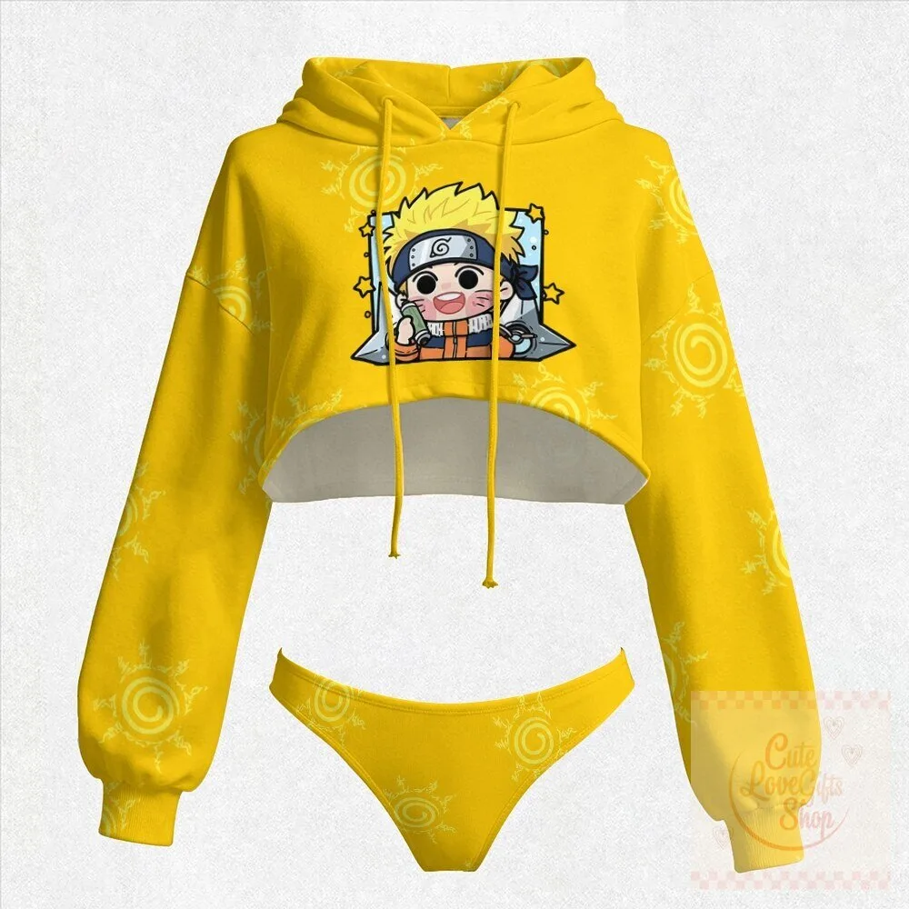 Naruto Uzumaki Chibi Character Cropped Hoodie and Bikini Set 1 Naruto Uzumaki Chibi Character Cropped Hoodie and Bikini Set