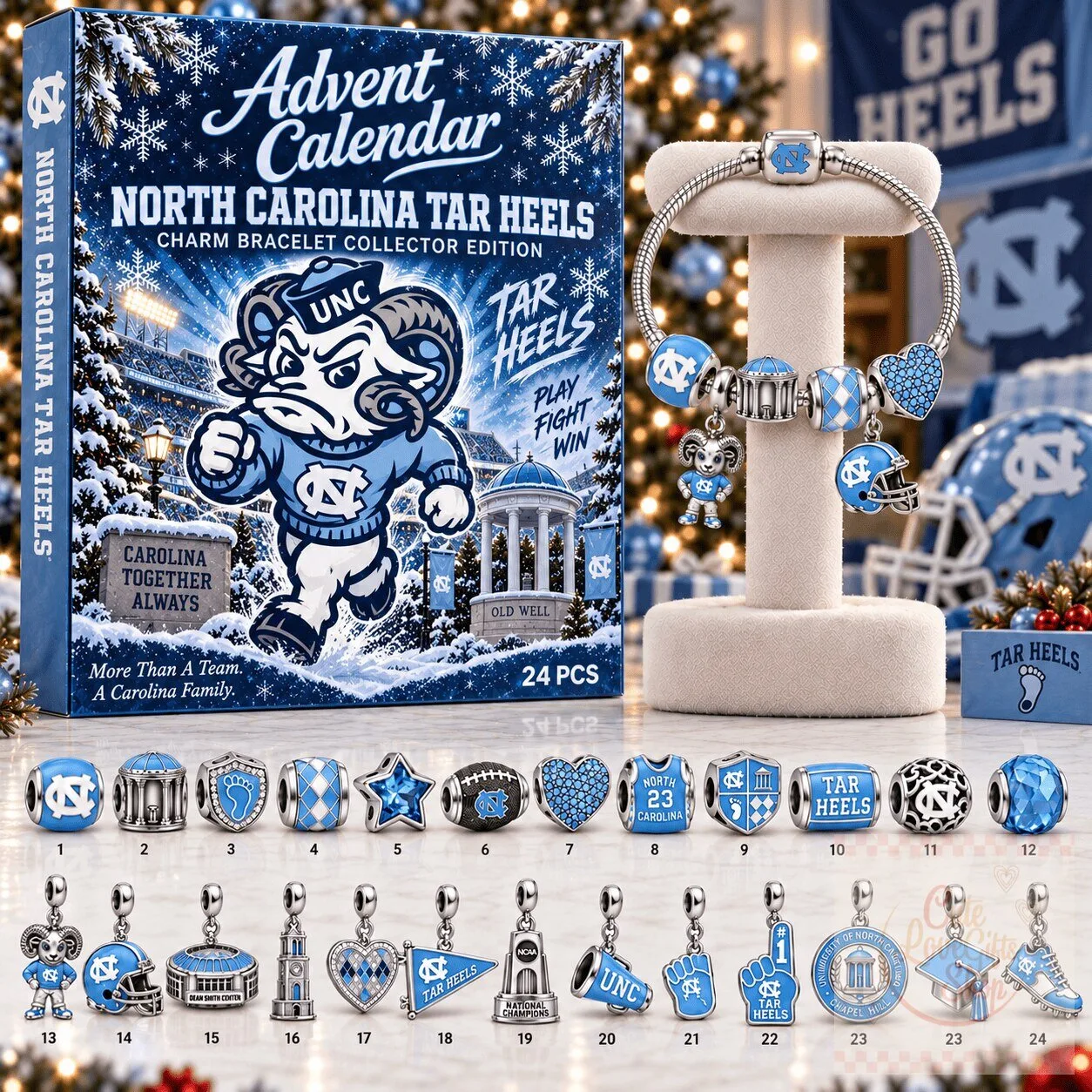University of North Carolina Tar Heels Advent Calendar Charm Bracelet Set
