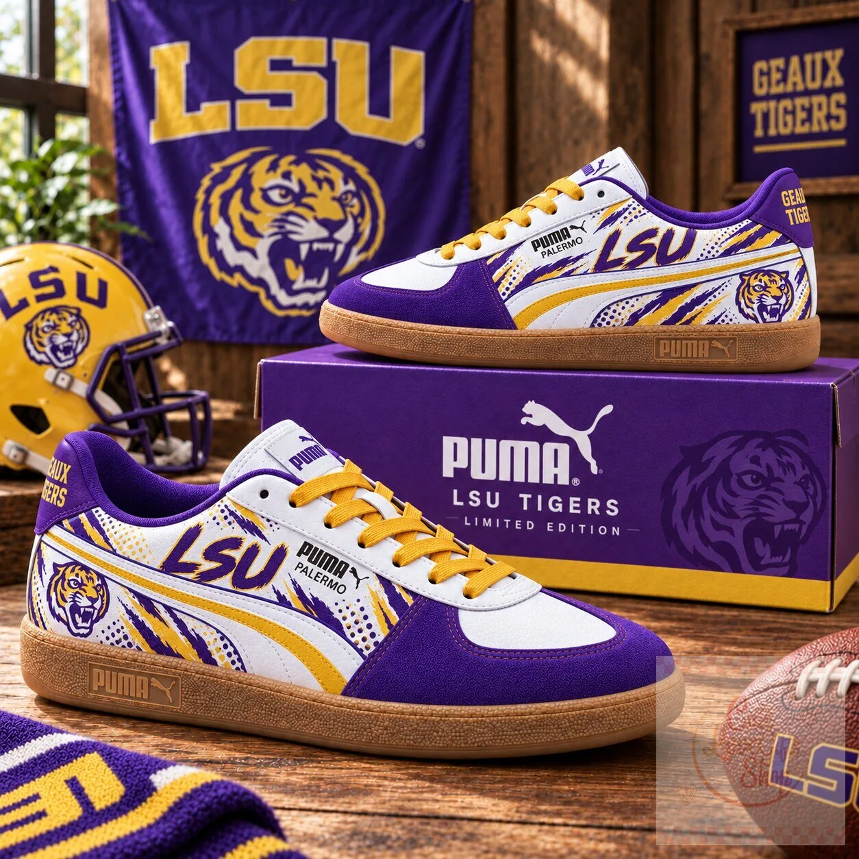 LSU Tigers Puma Palermo Limited Edition White and Purple Sneakers