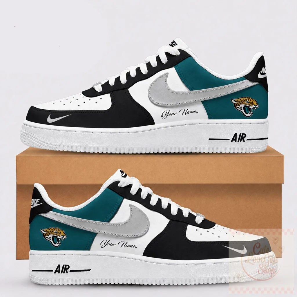 Jacksonville Jaguars Team Logo Custom Name White Black Teal Sneakers Jacksonville Jaguars Team Logo Custom Name White Black Teal Sneakers