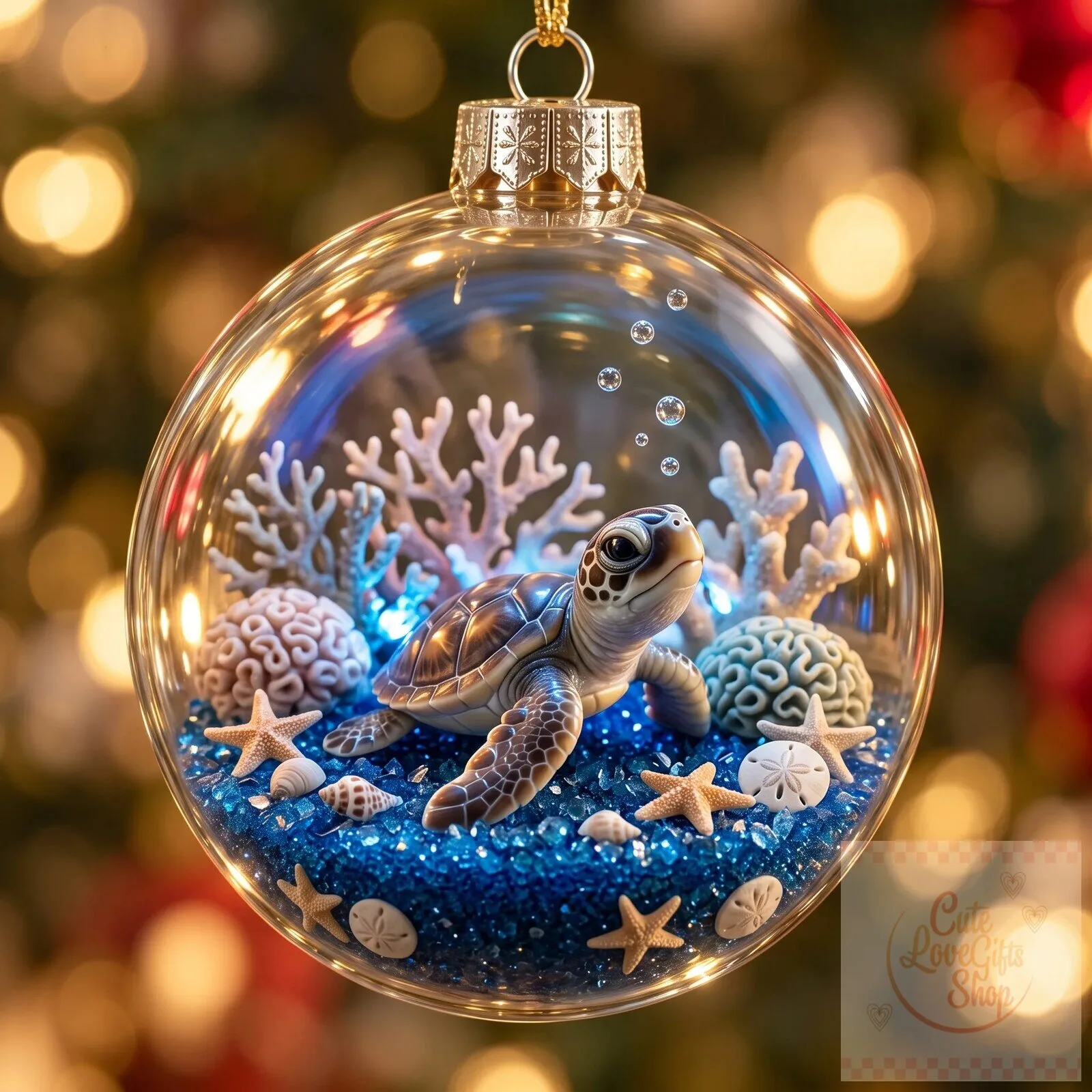 Baby Sea Turtle Ocean Diorama Christmas Tree Ornament