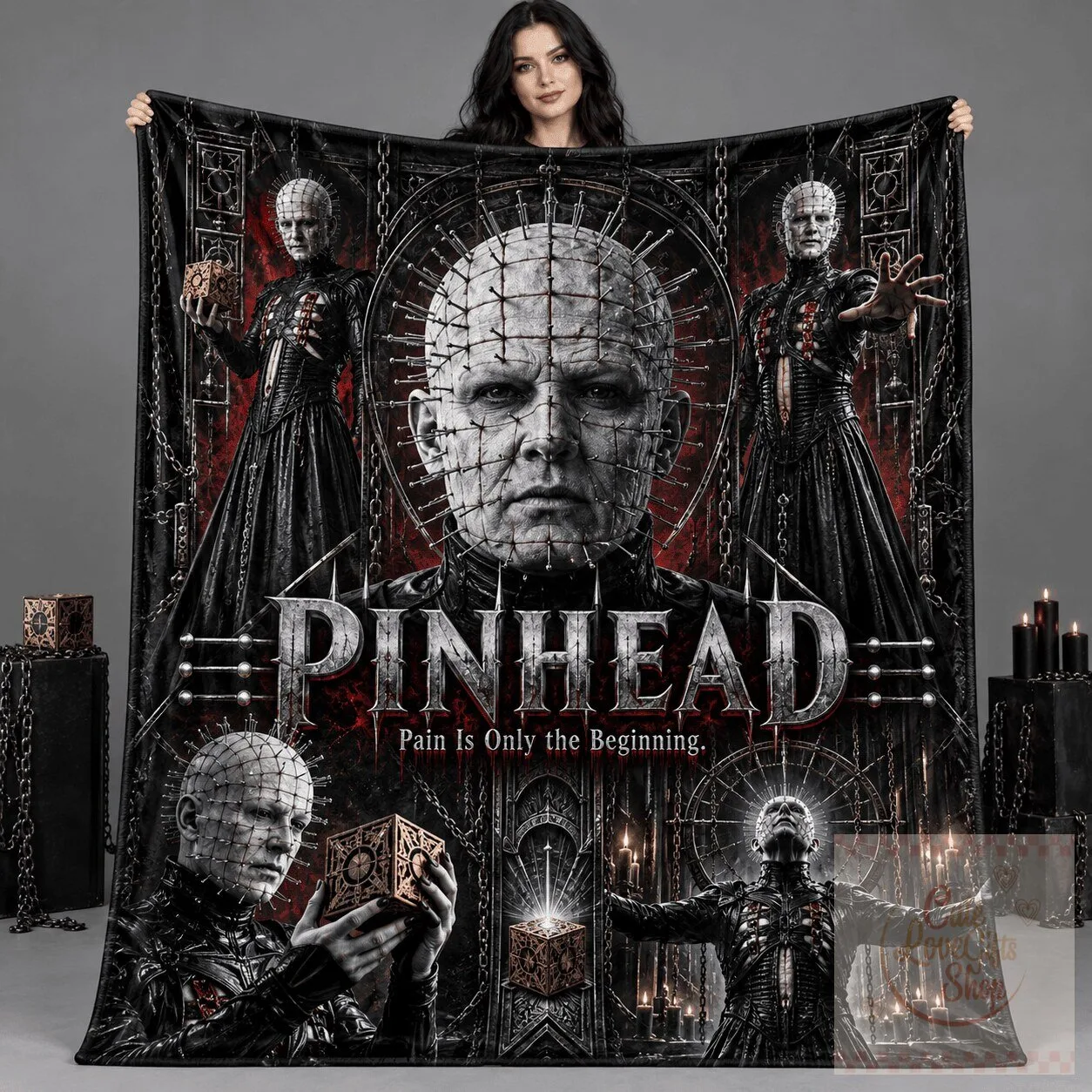 Portrait Fleece Blanket featuring Pinhead from Hellraiser Horror Movie