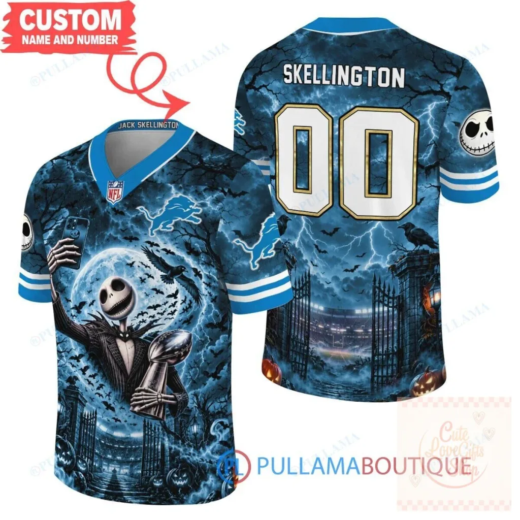 Detroit Lions Jack Skellington Super Bowl Trophy Halloween Football Jersey Detroit Lions Jack Skellington Super Bowl Trophy Halloween Football Jersey