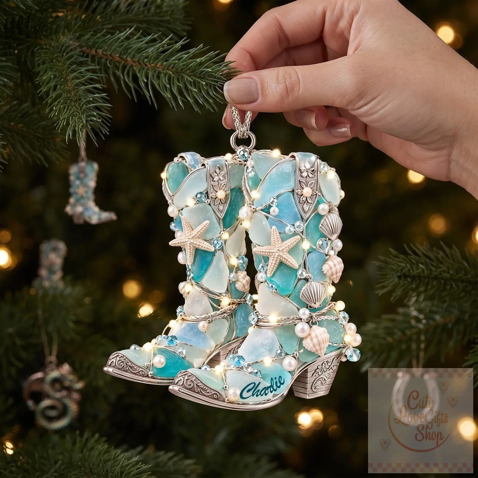 Personalized Pink Cowgirl Boots Christmas Tree Ornament with Custom Name 5 Personalized Pink Cowgirl Boots Christmas Tree Ornament with Custom Name
