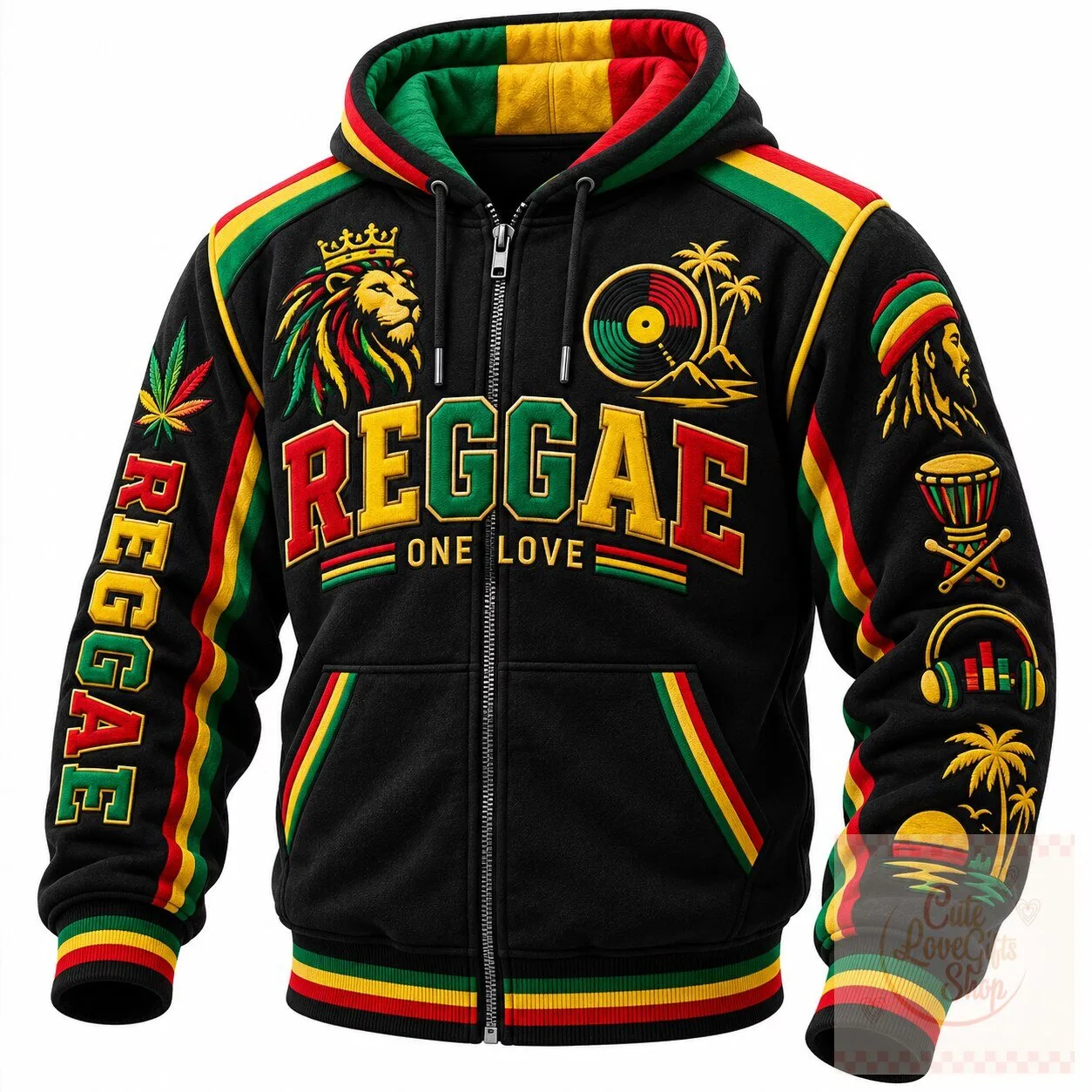 Reggae One Love Lion Rasta Colors Full-Zip Hoodie Jacket