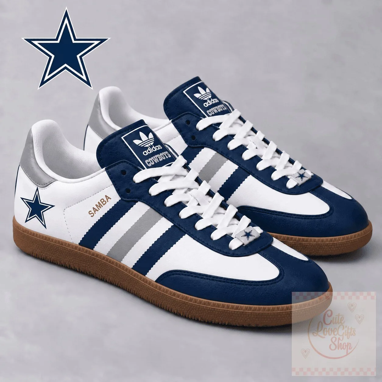 Dallas Cowboys NFL Team Logo White and Blue Samba Style Athletic Shoes