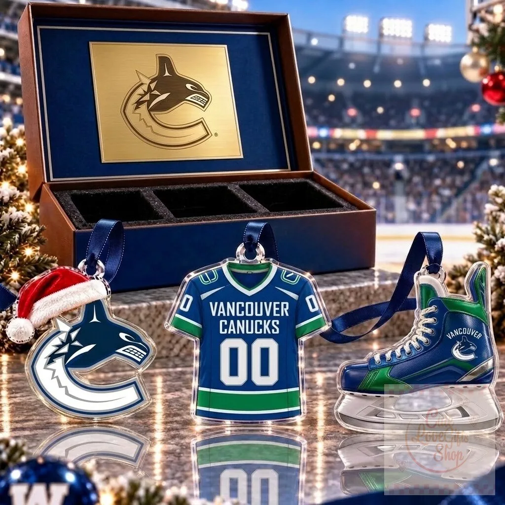 Vancouver Canucks Hockey Team Full Set 3 Acrylic Christmas Tree Ornaments