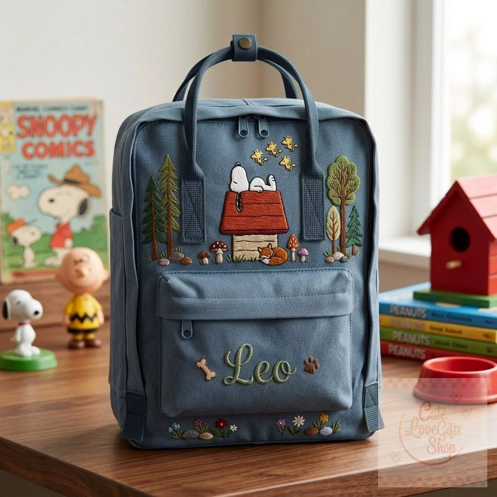 Fjallraven Kanken Backpack with Snoopy Peanuts Embroidery