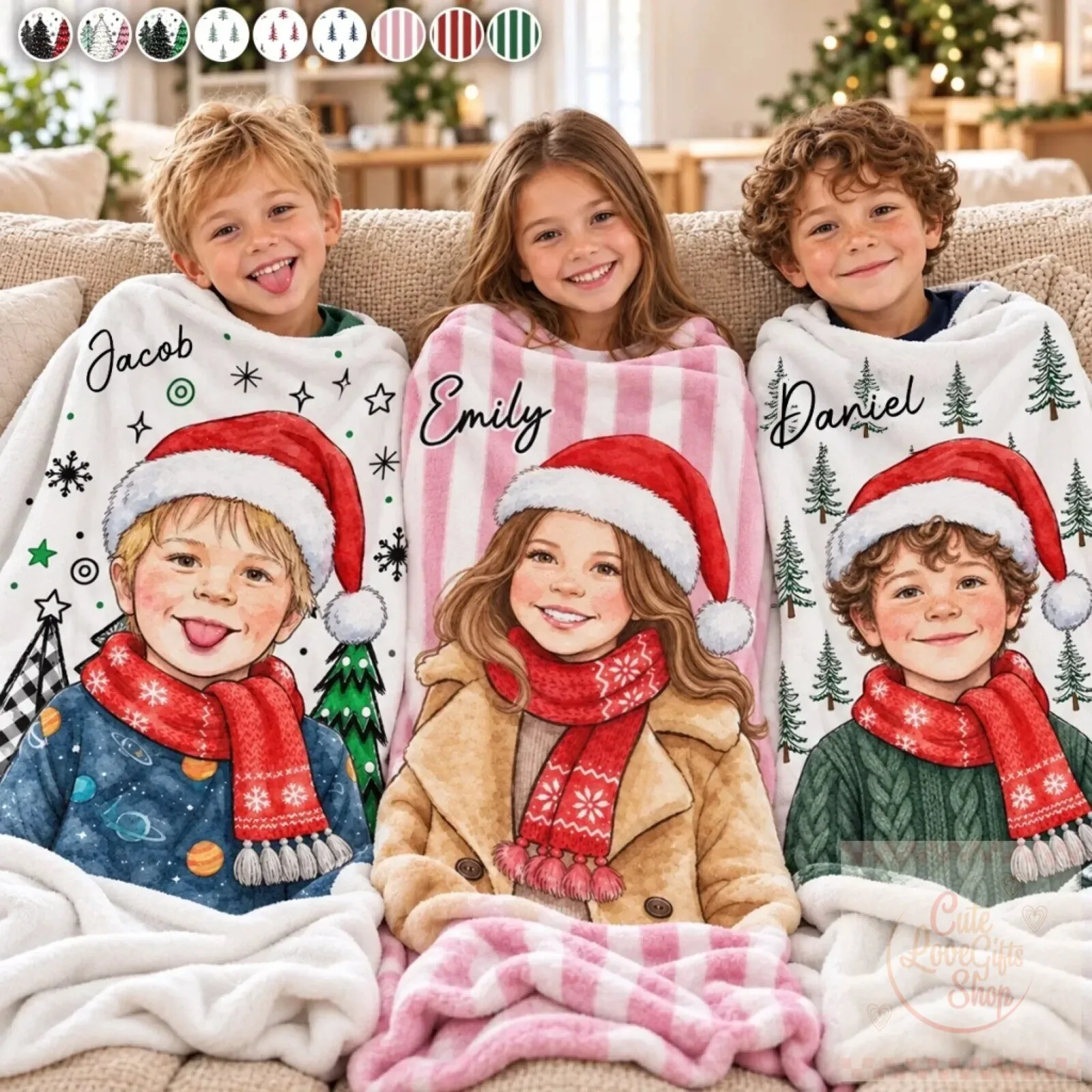 Personalized Kids Christmas Photo Keepsake Blanket with Custom Name