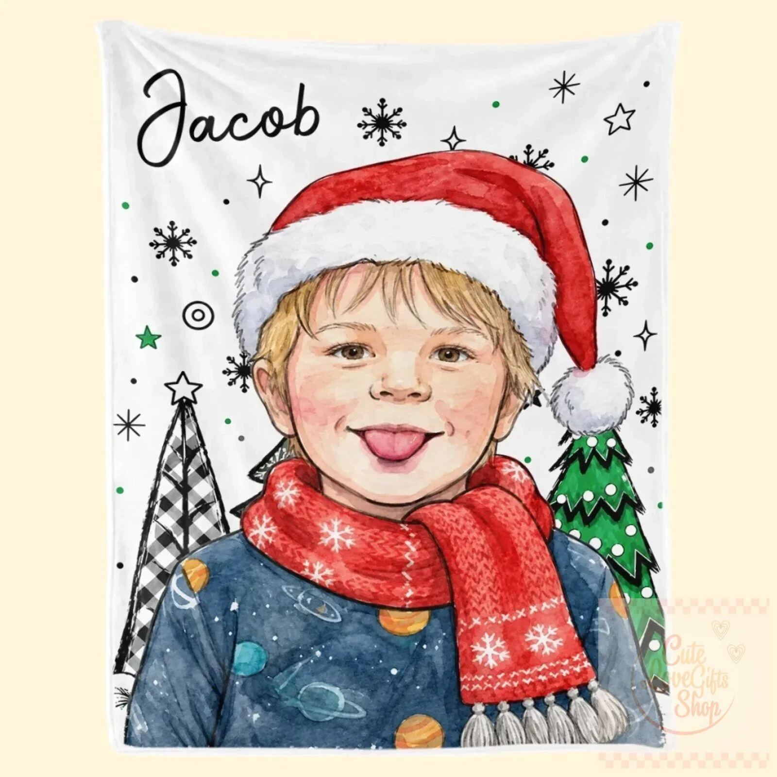 Personalized Kids Christmas Photo Keepsake Blanket with Custom Name 14 Personalized Kids Christmas Photo Keepsake Blanket with Custom Name