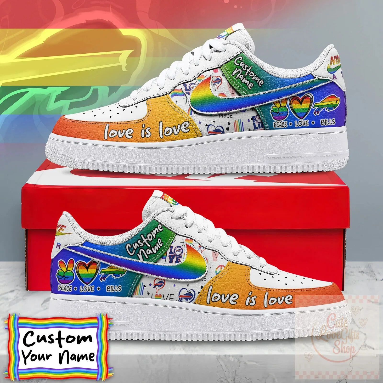 Buffalo Bills Pride Love Is Love Custom Name Rainbow Sneakers Shoes