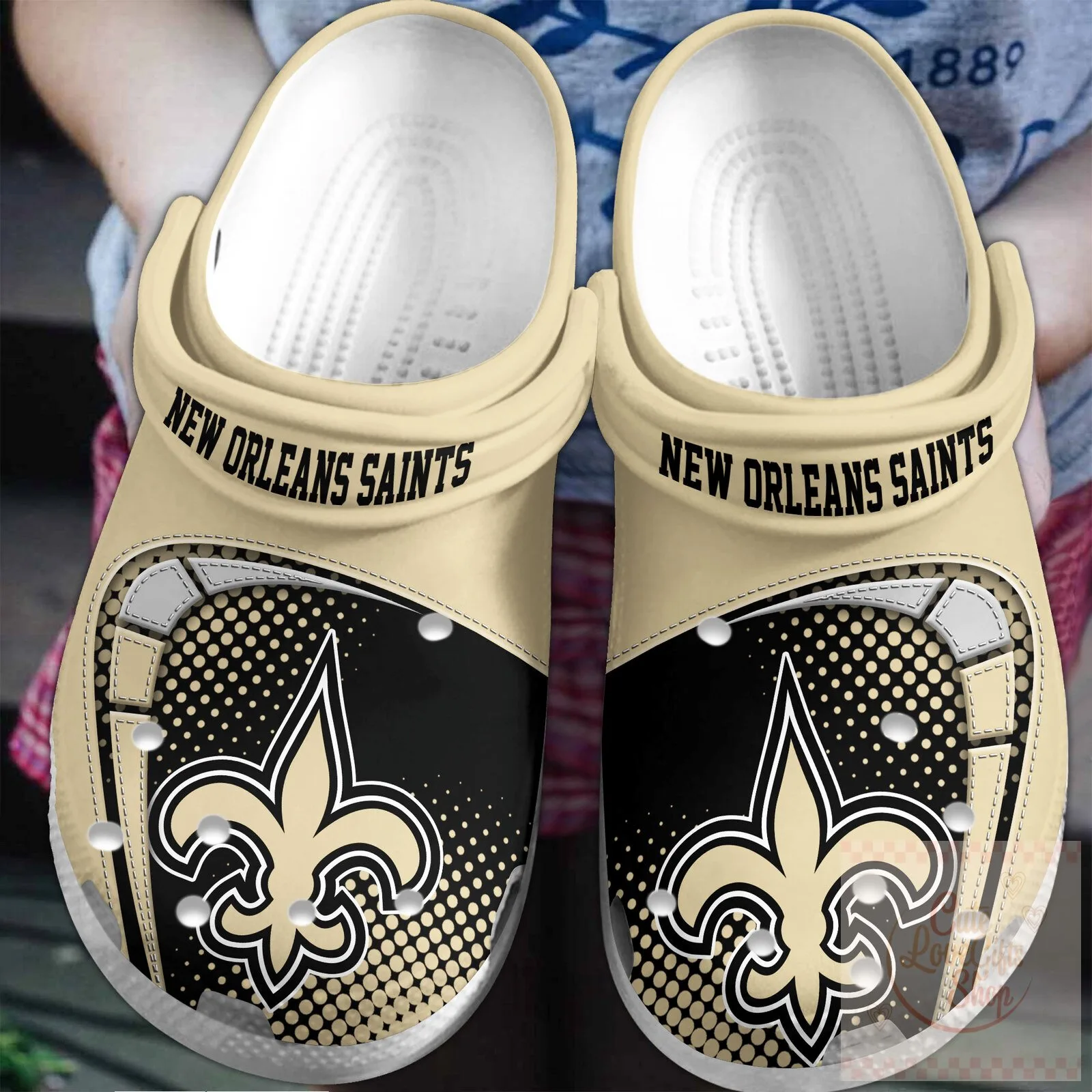 New Orleans Saints Logo Black and Gold Custom Printed Shoes