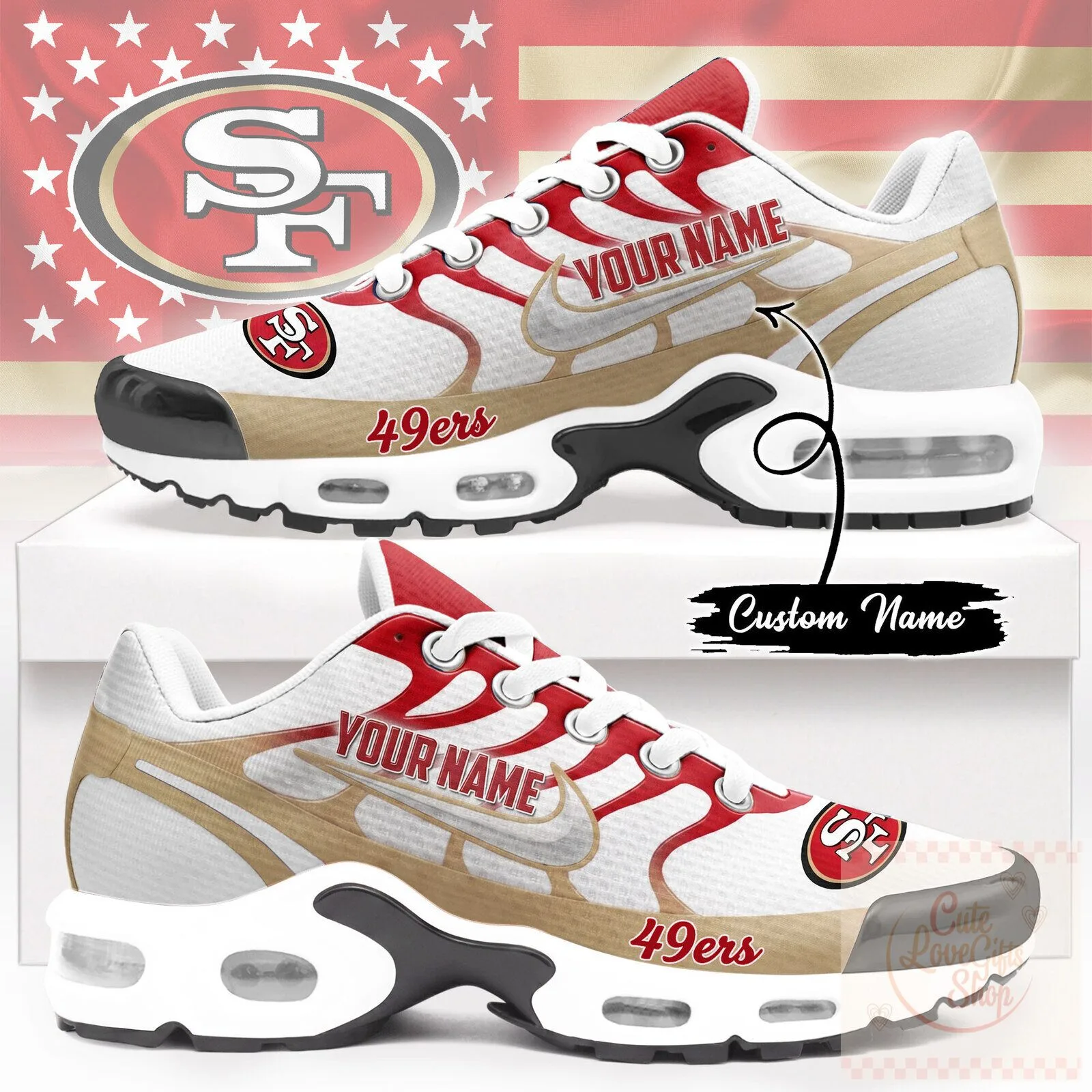 San Francisco 49ers Custom Name NFL Air Max Shoes for Men and Women