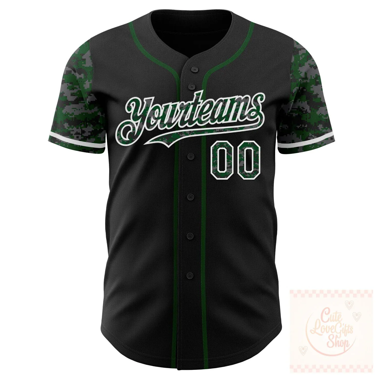 Custom Black Green White Digital Camouflage Two Tone Authentic Baseball Jersey 6 Custom Black Green White Digital Camouflage Two Tone Authentic Baseball Jersey