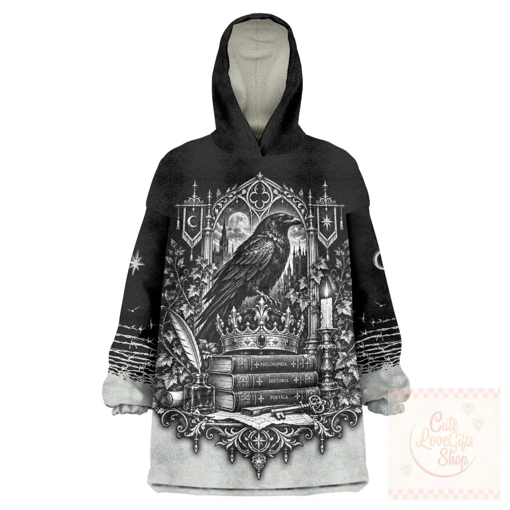 Dark Academia Raven Gothic Literature Vintage Bookish Aesthetic Wearable Blanket Hoodie