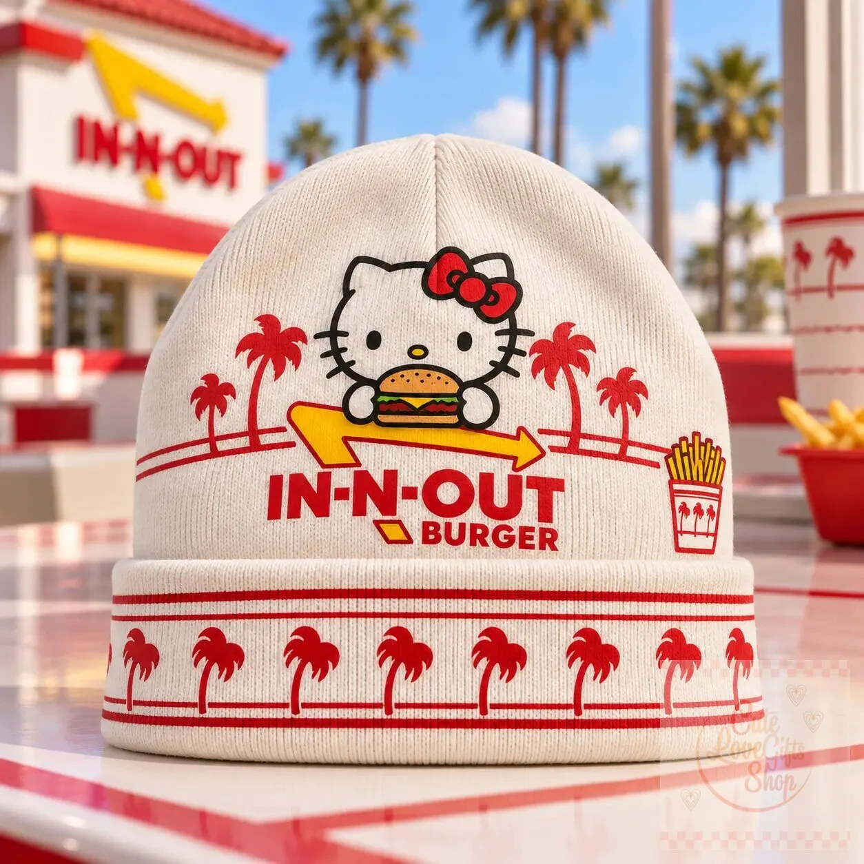 In-N-Out Burger Hello Kitty Palm Tree Beanie Hat