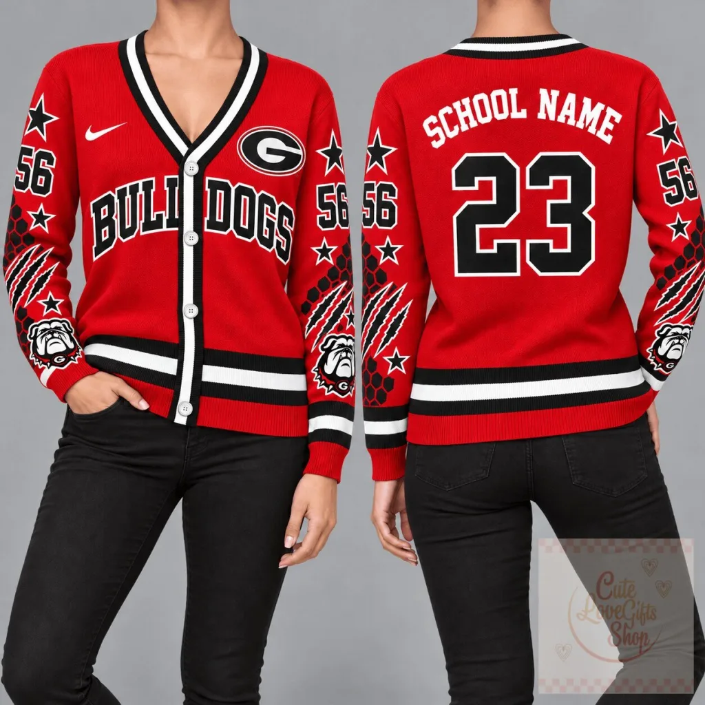Georgia Bulldogs NCAA Team Logo Red Knitted Cardigan Sweater Georgia Bulldogs NCAA Team Logo Red Knitted Cardigan Sweater