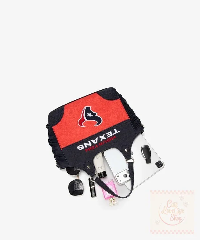 Houston Texans Football Team Fringe Red and Blue Faux Leather Tote Bag 9 Houston Texans Football Team Fringe Red and Blue Faux Leather Tote Bag