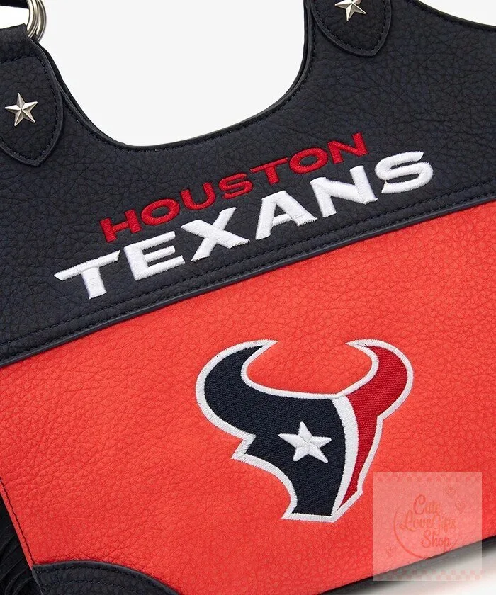 Houston Texans Football Team Fringe Red and Blue Faux Leather Tote Bag 12 Houston Texans Football Team Fringe Red and Blue Faux Leather Tote Bag