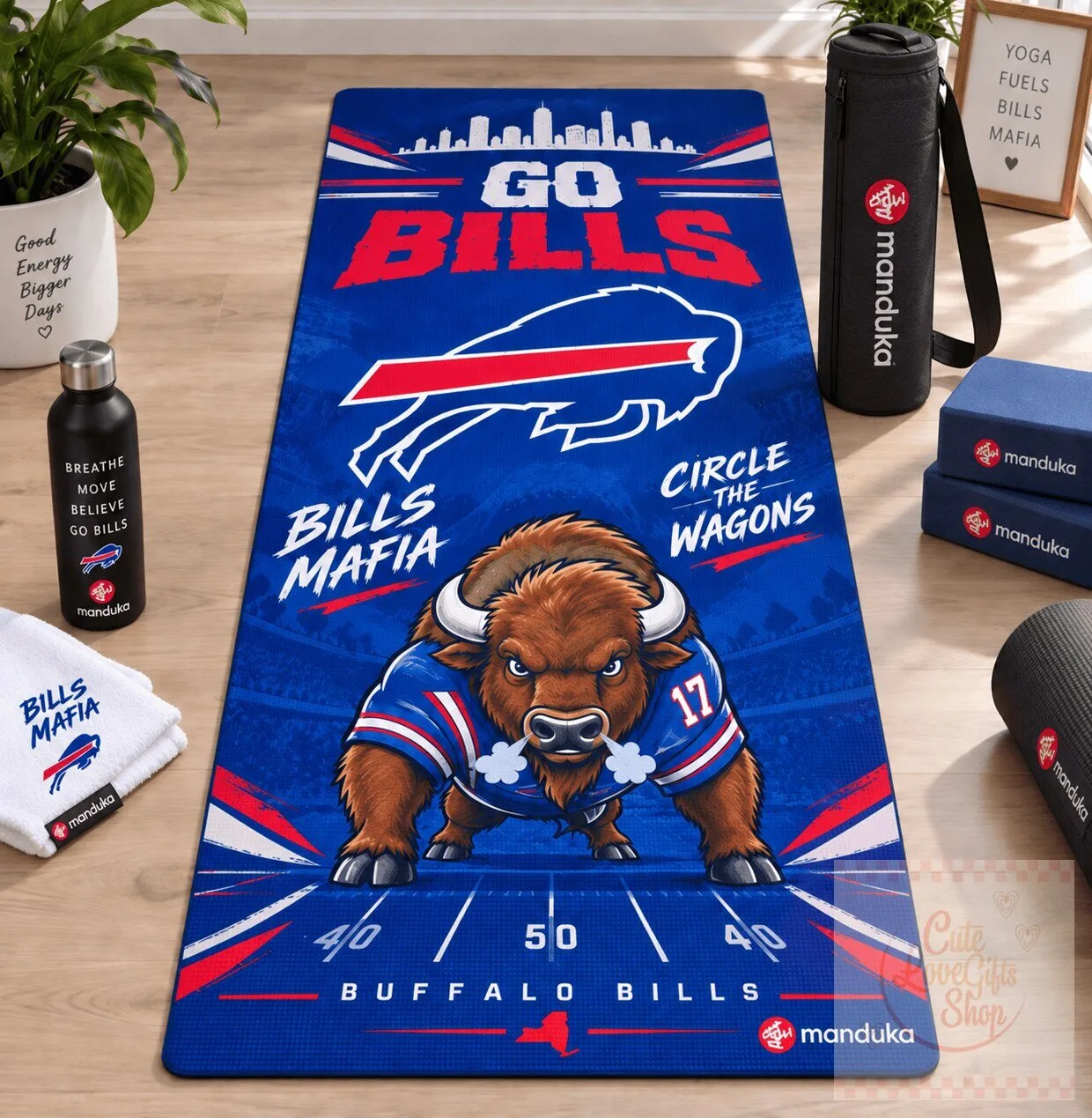 Buffalo Bills Football Team Logo Mascot Yoga Mat for Exercise and Fitness