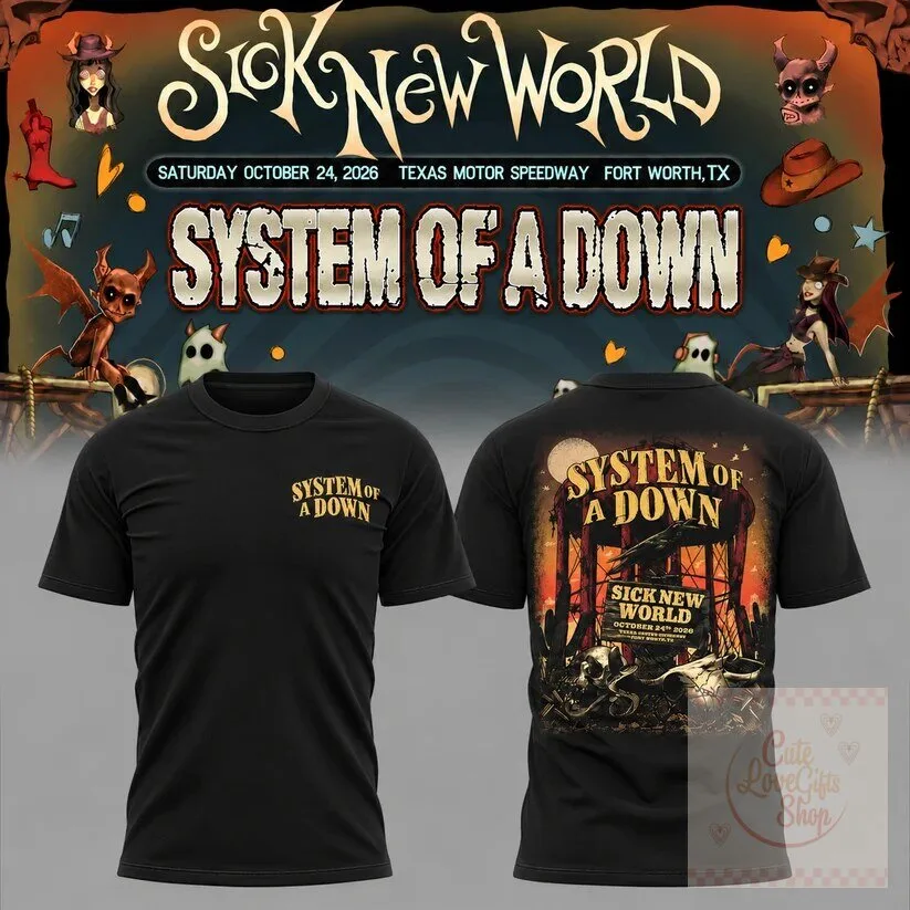 Black T-Shirt for the 2026 Sick New World Texas Event by System Of A Down