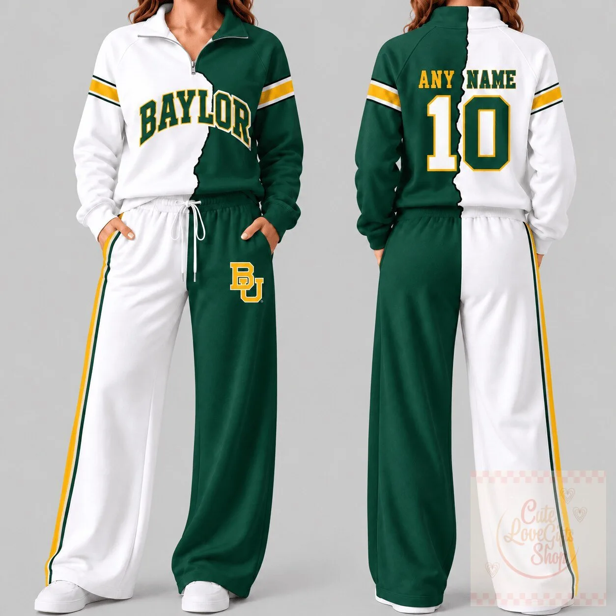 Baylor Bears NCAA Split Color Quarter Zip Wide Leg Sweatshirt
