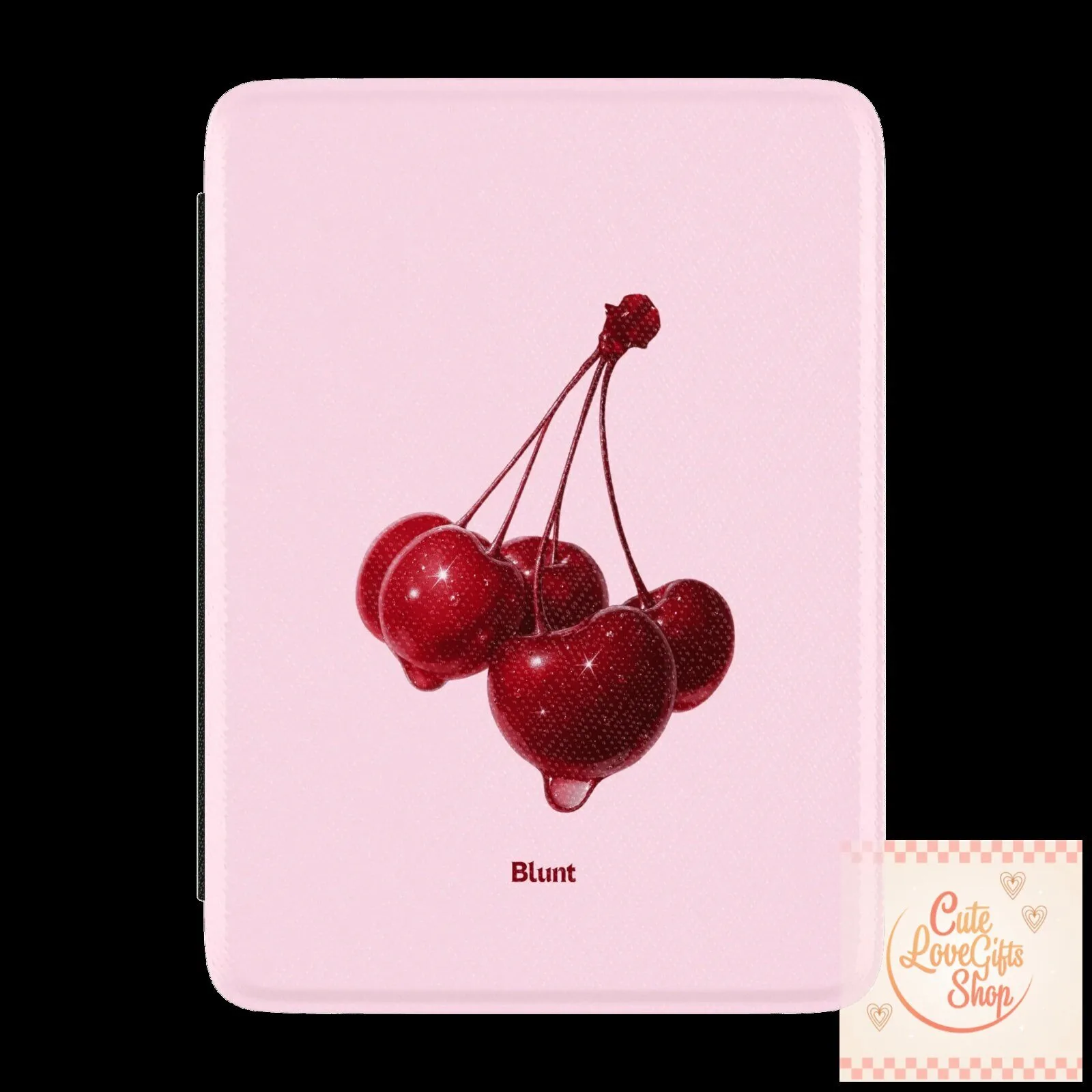 Cherry Gloss Blunt Pink Kindle Case with Glittery Fruit Design